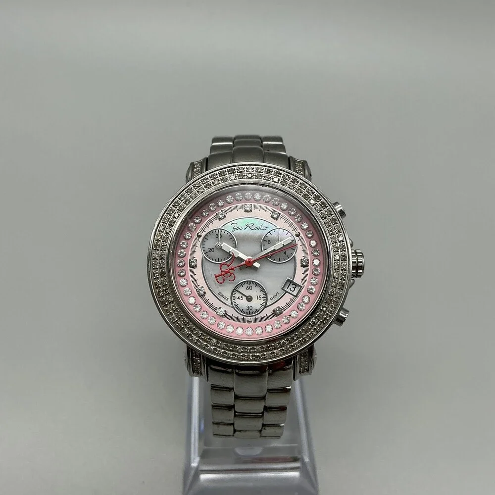 Joe Rodeo Diamond Womens Watch 37mm Pink Chronograph Swiss New Battery 6.75